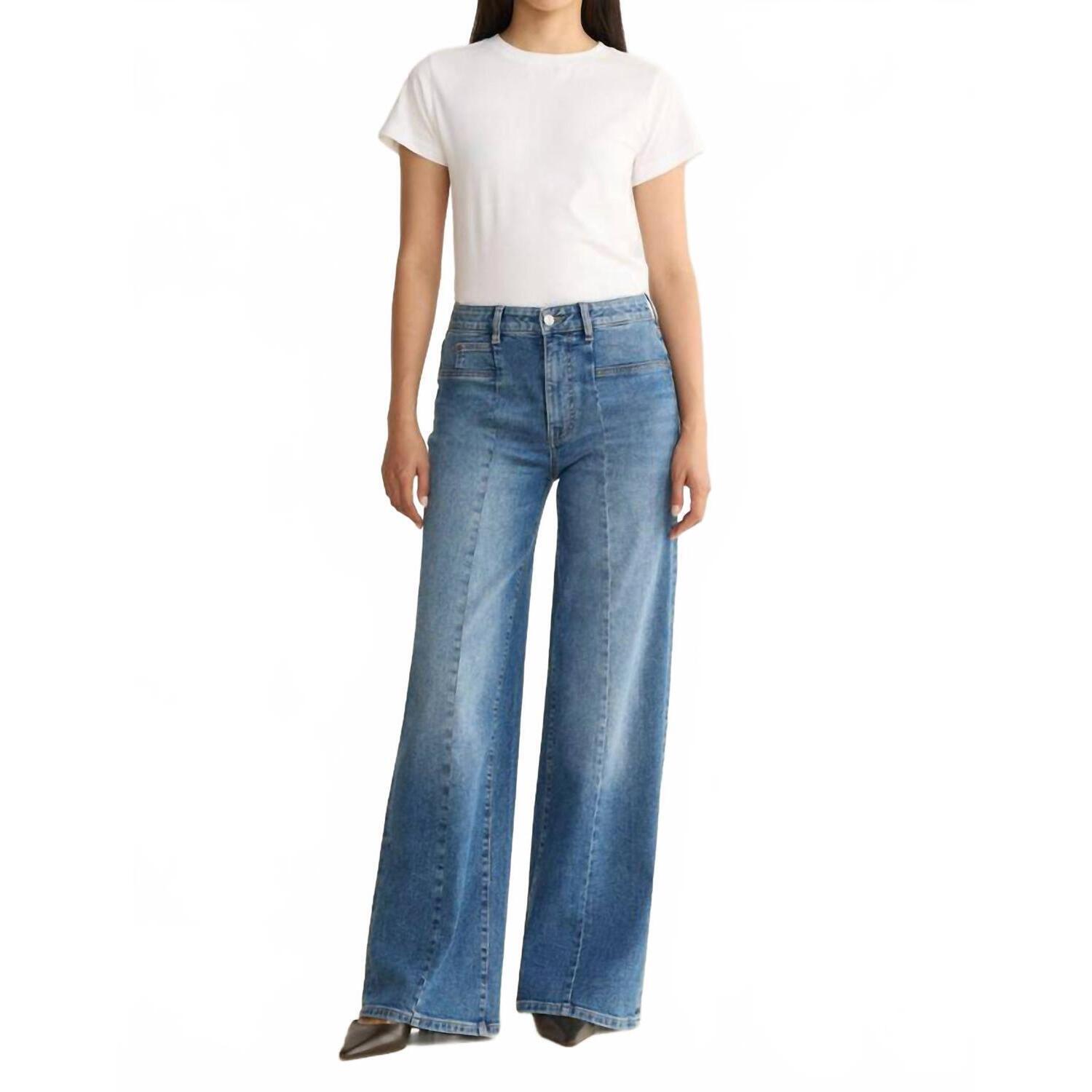 New Warp + Weft Women's Knit Wide Leg Jeans In Everafter Blue